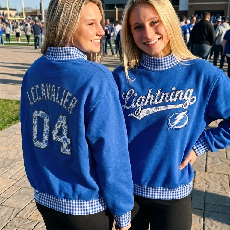 Hockey Appliqué Gingham Mockneck