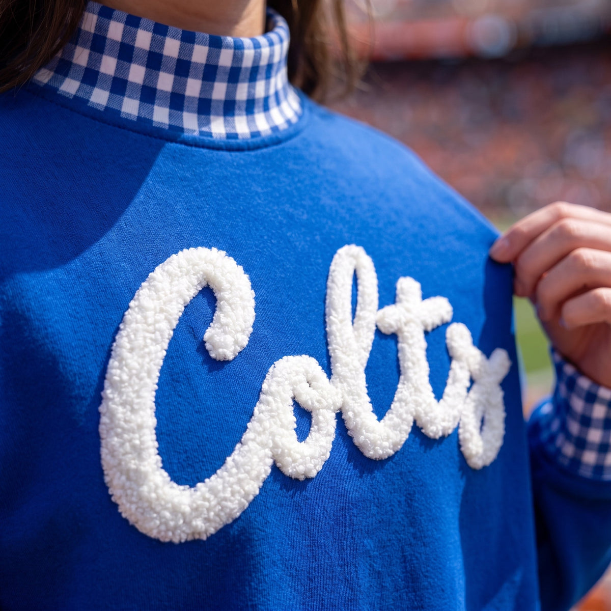 States Chenille Yarn Gingham Mockneck
