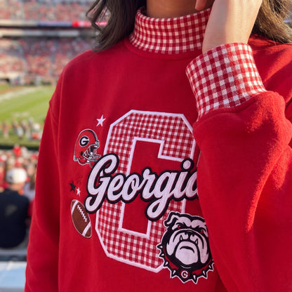 Colleges Mascot Appliqué Gingham Mockneck