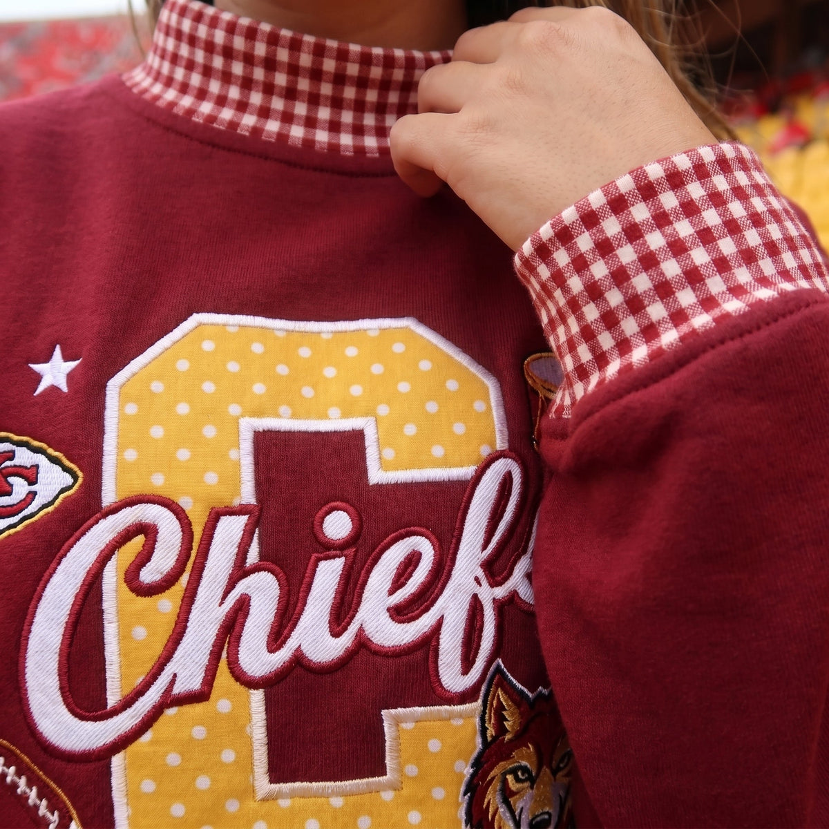 States Mascot Appliqué Gingham Mockneck
