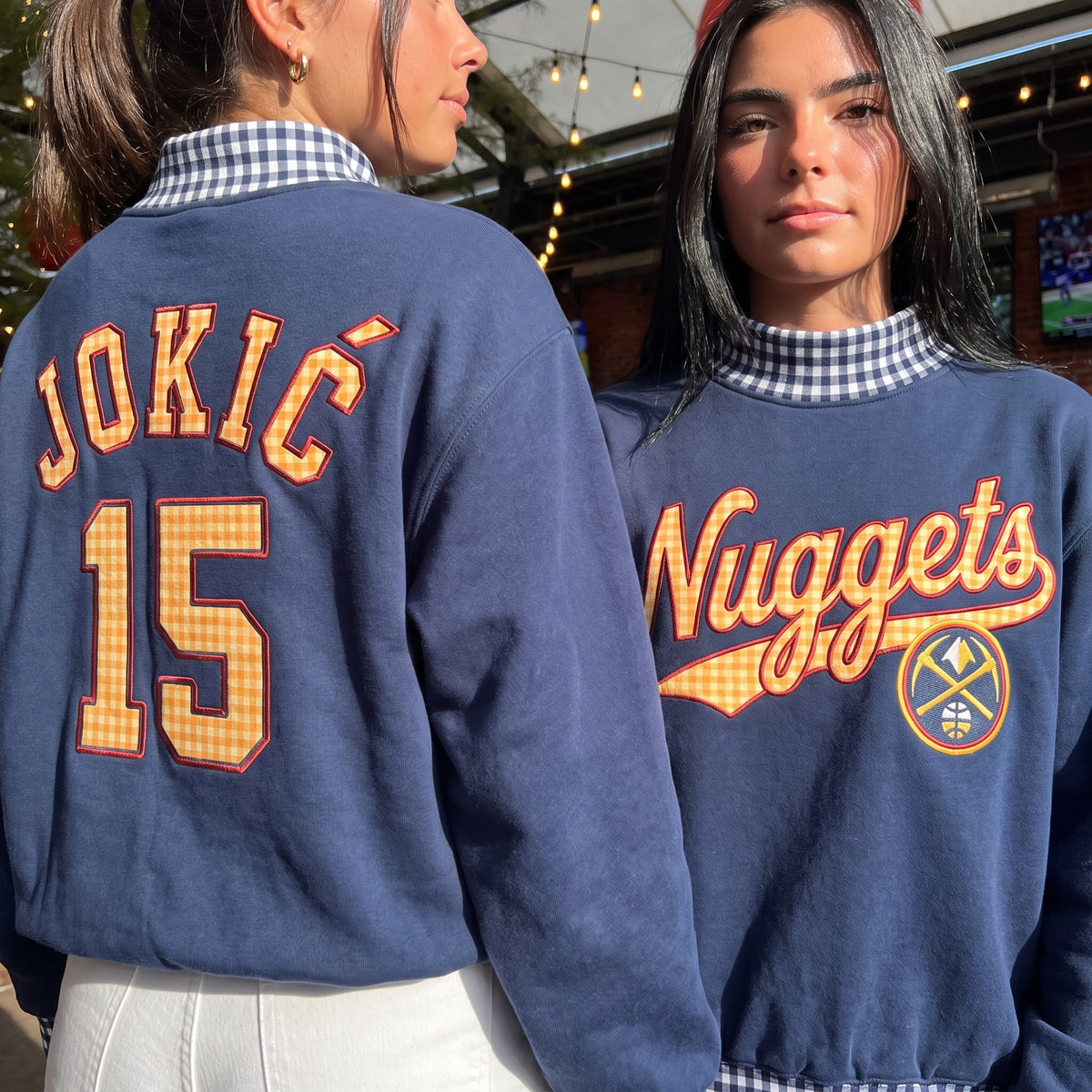 Basketball Appliqué Gingham Mockneck
