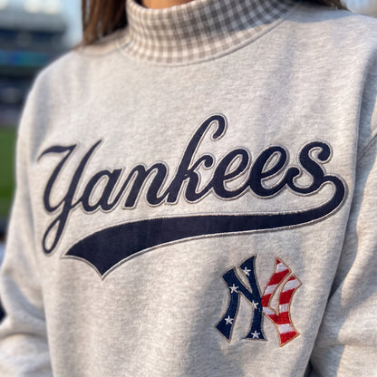 Baseball Appliqué Gingham Mockneck