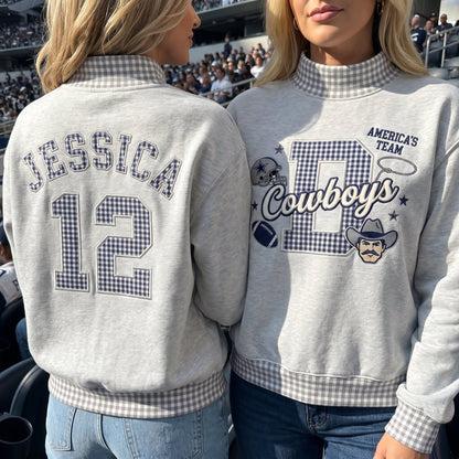 States Mascot Appliqué Gingham Mockneck