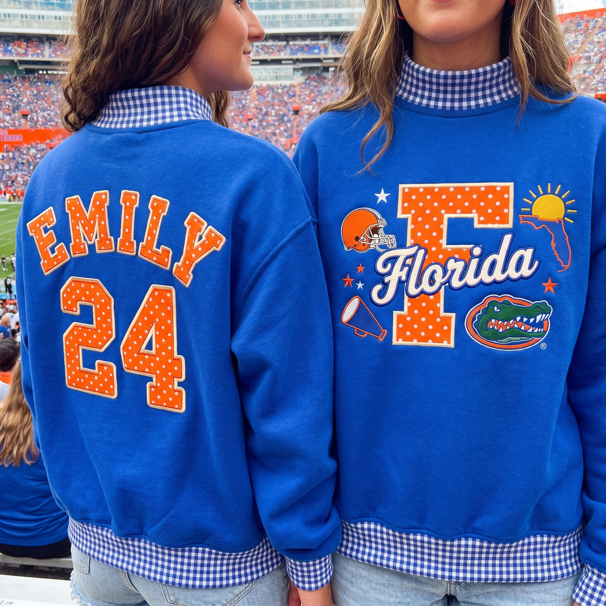 Colleges Mascot Appliqué Gingham Mockneck