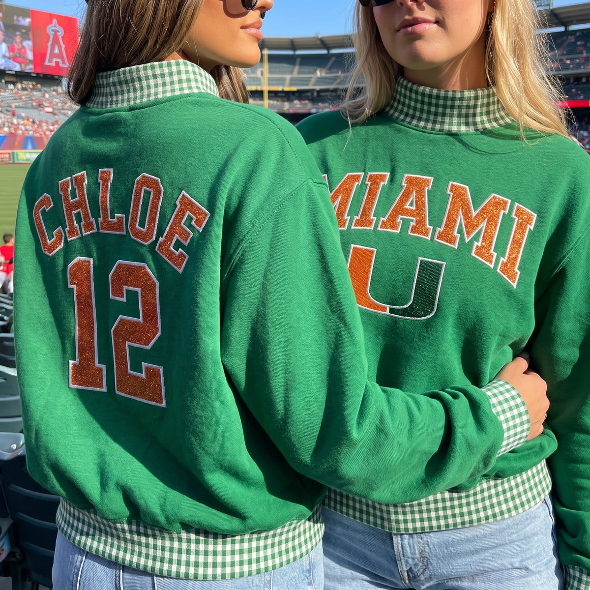 Colleges Appliqué Gingham Mockneck