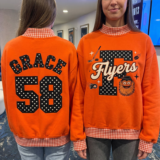 Hockey Mascot Appliqué Gingham Mockneck