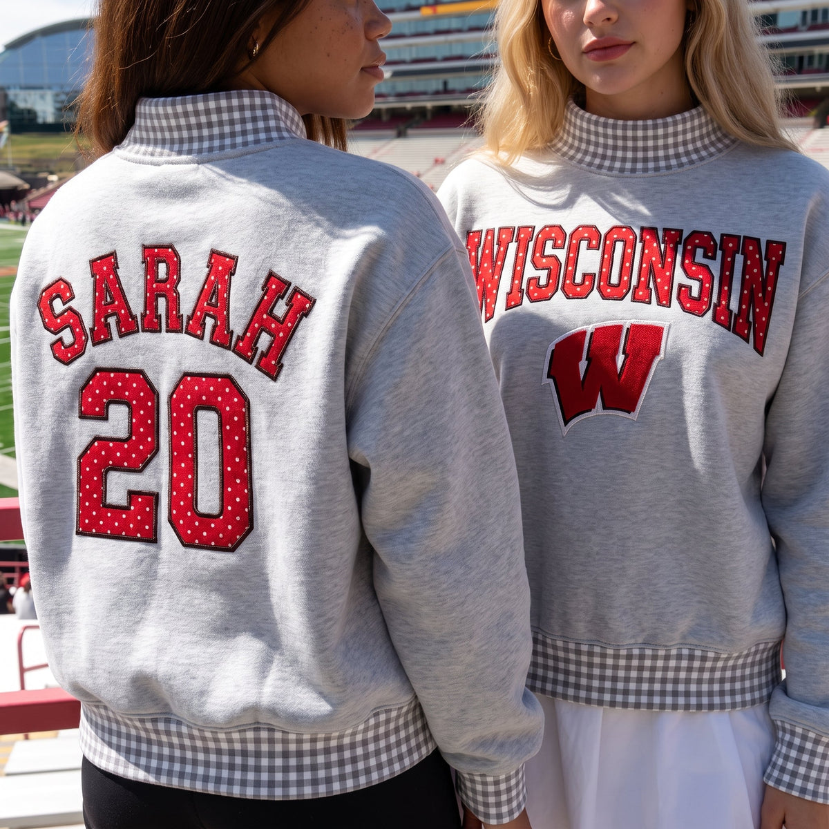 Colleges Appliqué Gingham Mockneck