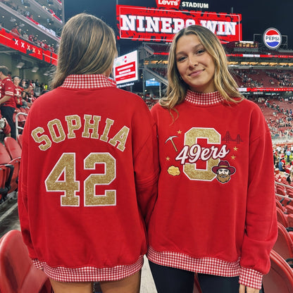 States Mascot Appliqué Gingham Mockneck