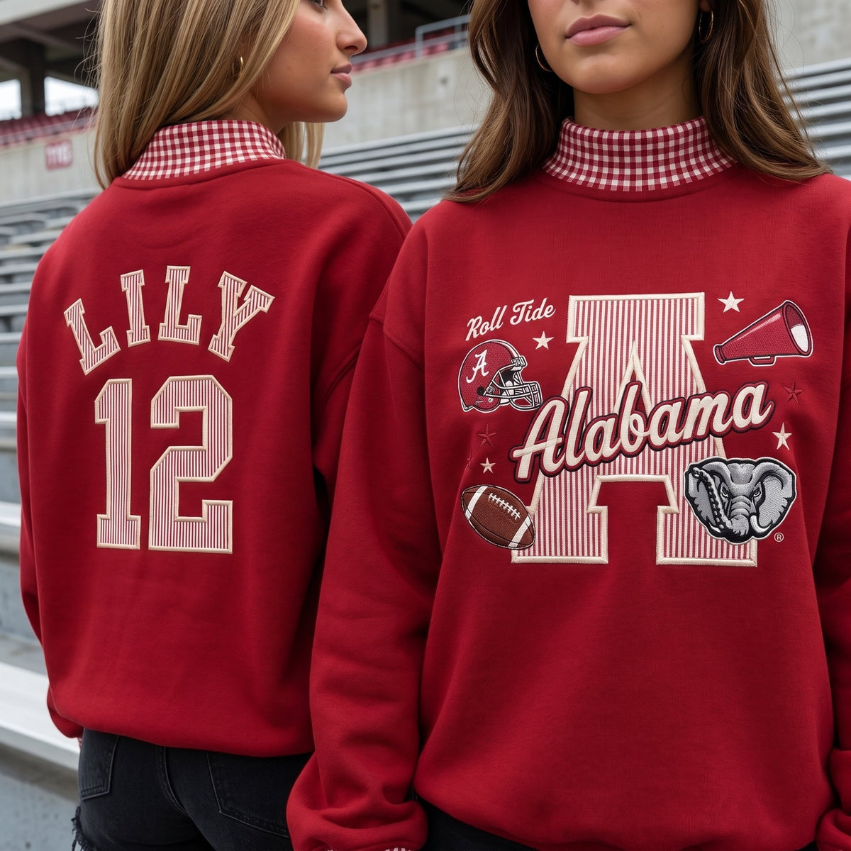 Colleges Mascot Appliqué Gingham Mockneck