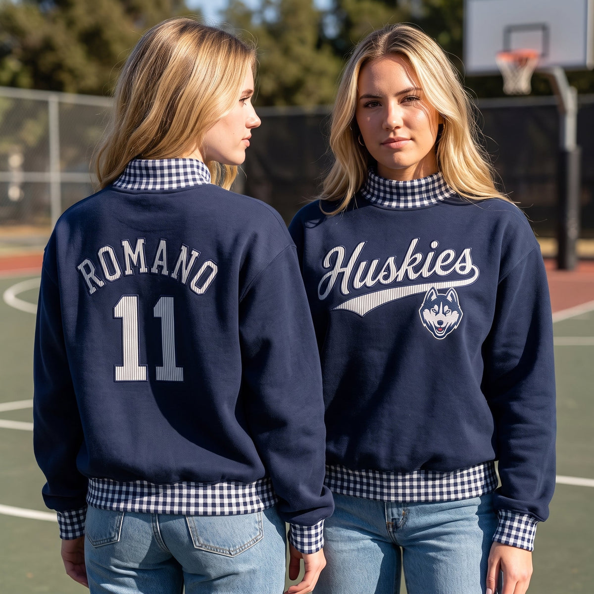Colleges Appliqué Gingham Mockneck