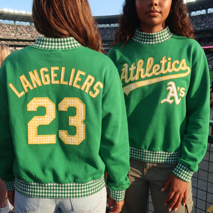 Baseball Appliqué Gingham Mockneck