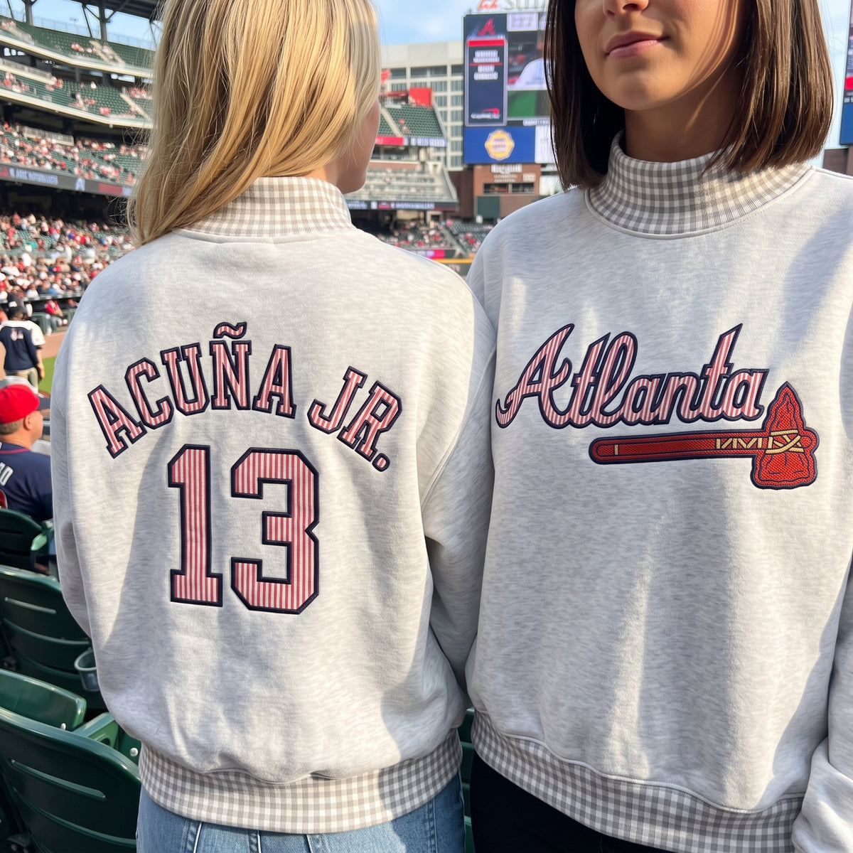 Baseball Appliqué Gingham Mockneck