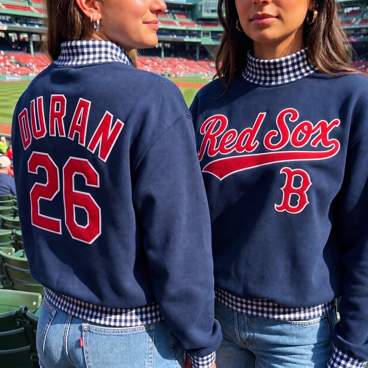 Baseball Appliqué Gingham Mockneck