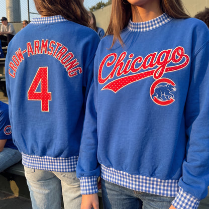 Baseball Appliqué Gingham Mockneck