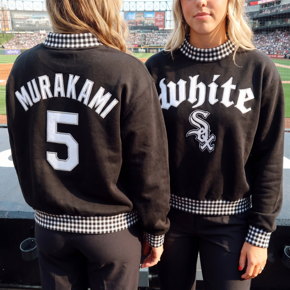 Baseball Appliqué Gingham Mockneck
