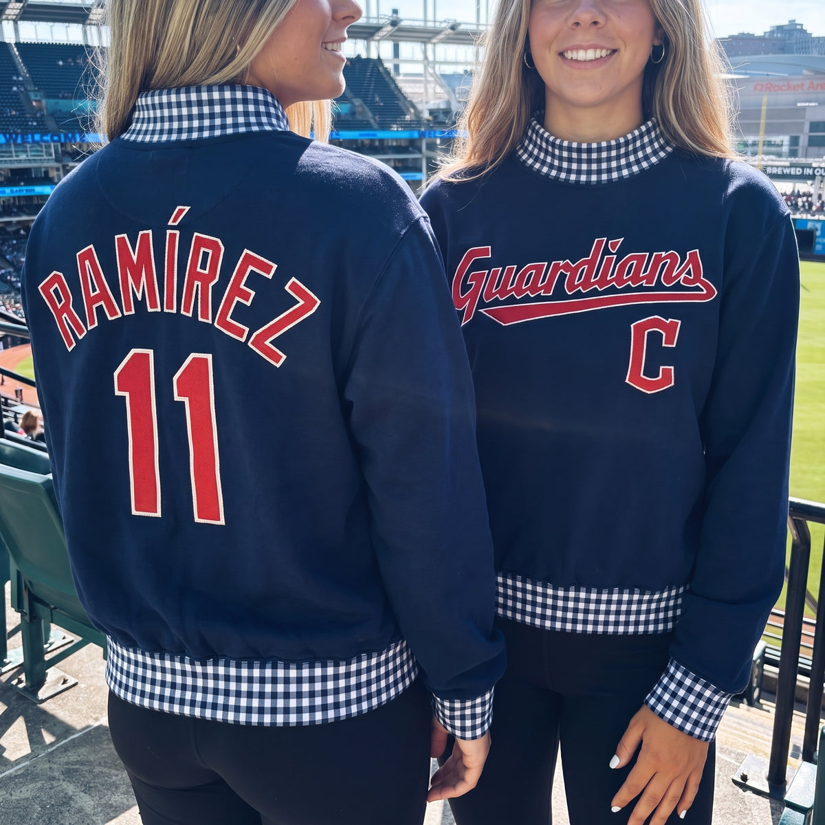 Baseball Appliqué Gingham Mockneck