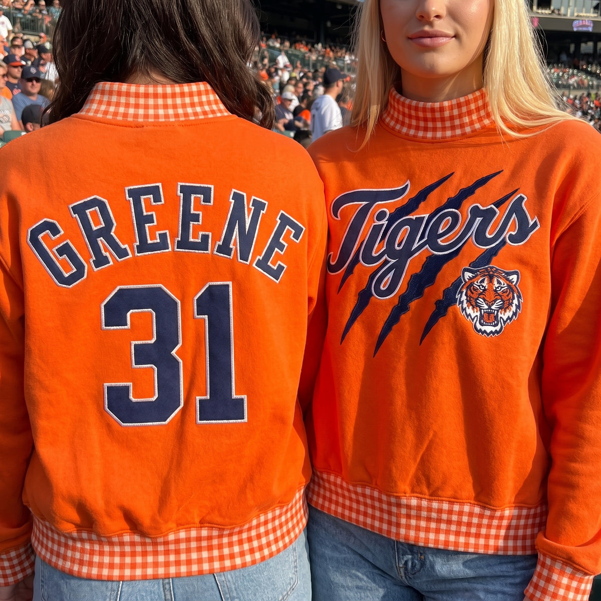 Baseball Appliqué Gingham Mockneck