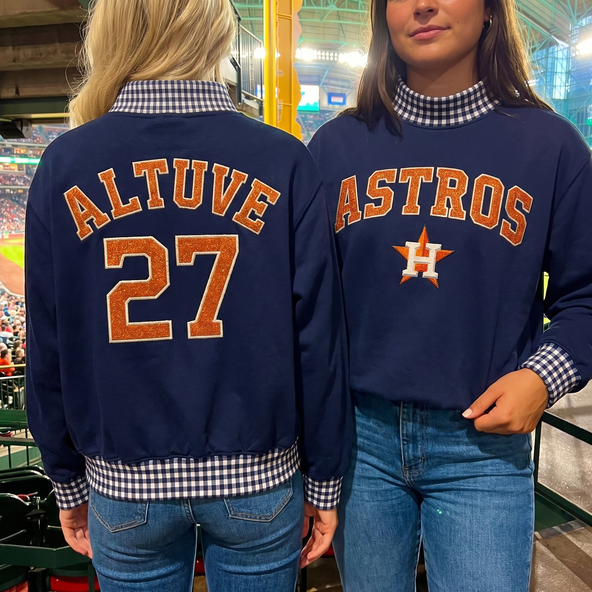 Baseball Appliqué Gingham Mockneck