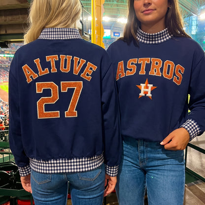 Baseball Appliqué Gingham Mockneck