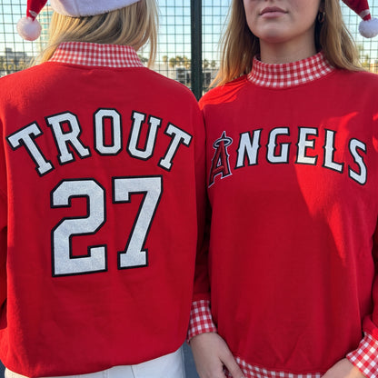 Baseball Appliqué Gingham Mockneck