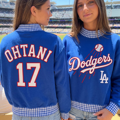 Baseball Appliqué Gingham Mockneck