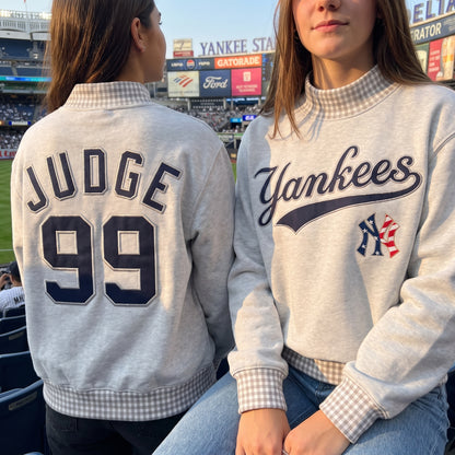 Baseball Appliqué Gingham Mockneck