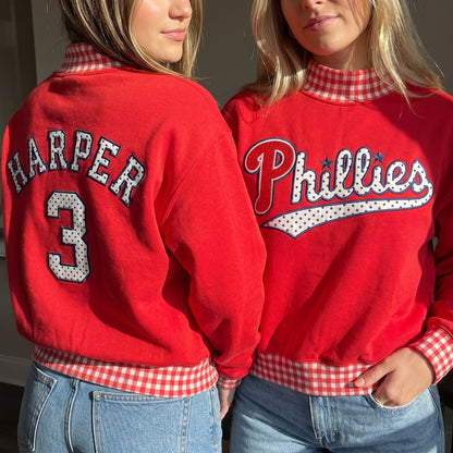Baseball Appliqué Gingham Mockneck