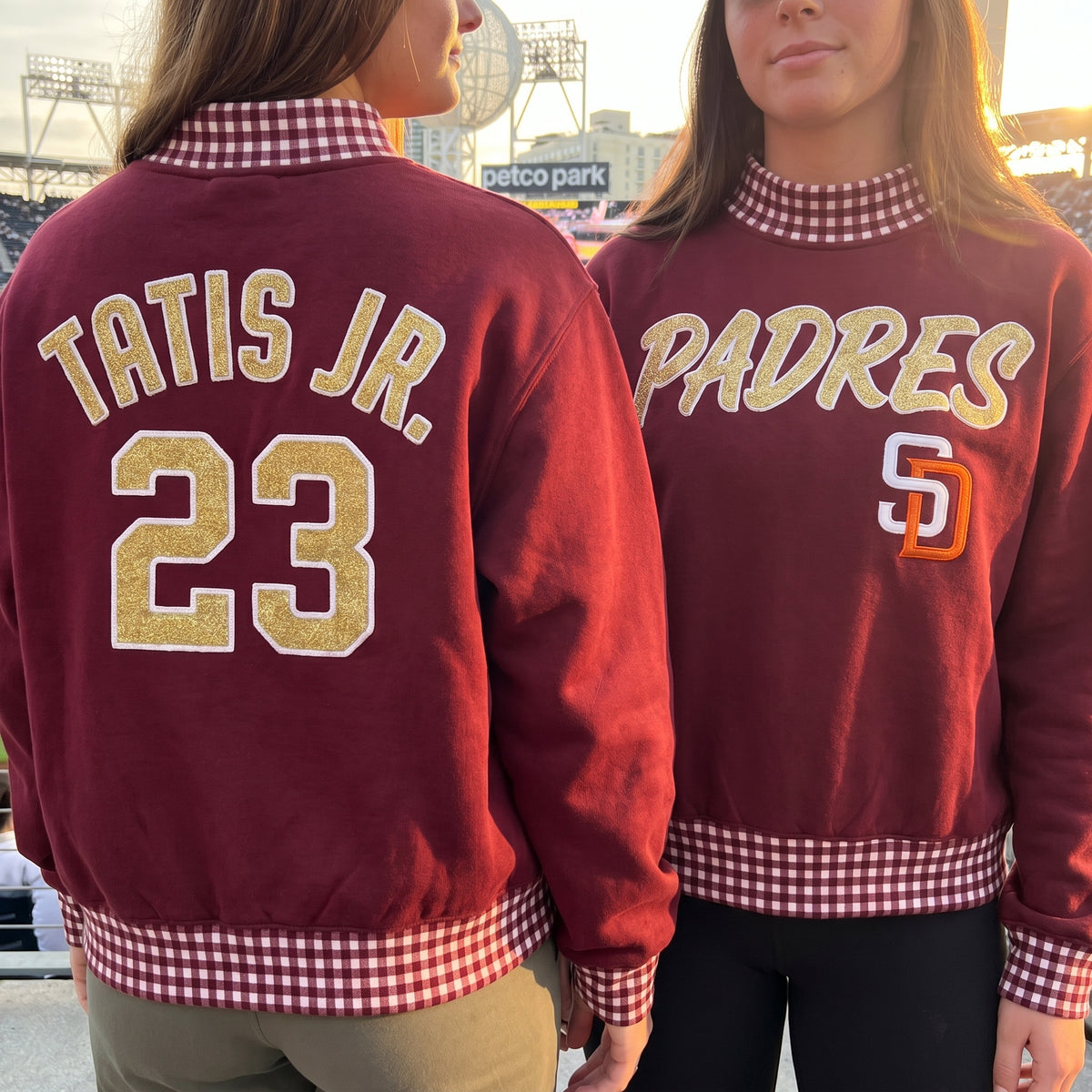 Baseball Appliqué Gingham Mockneck