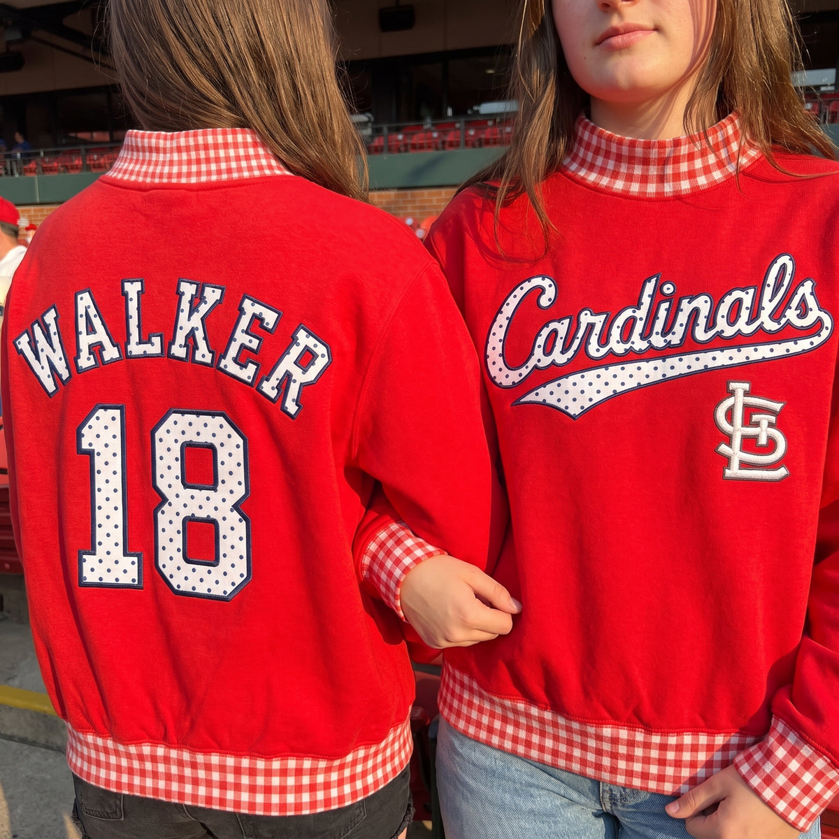 Baseball Appliqué Gingham Mockneck