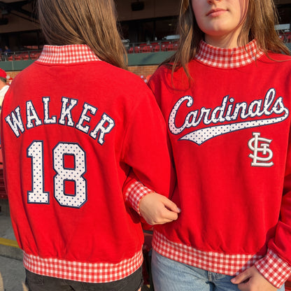 Baseball Appliqué Gingham Mockneck