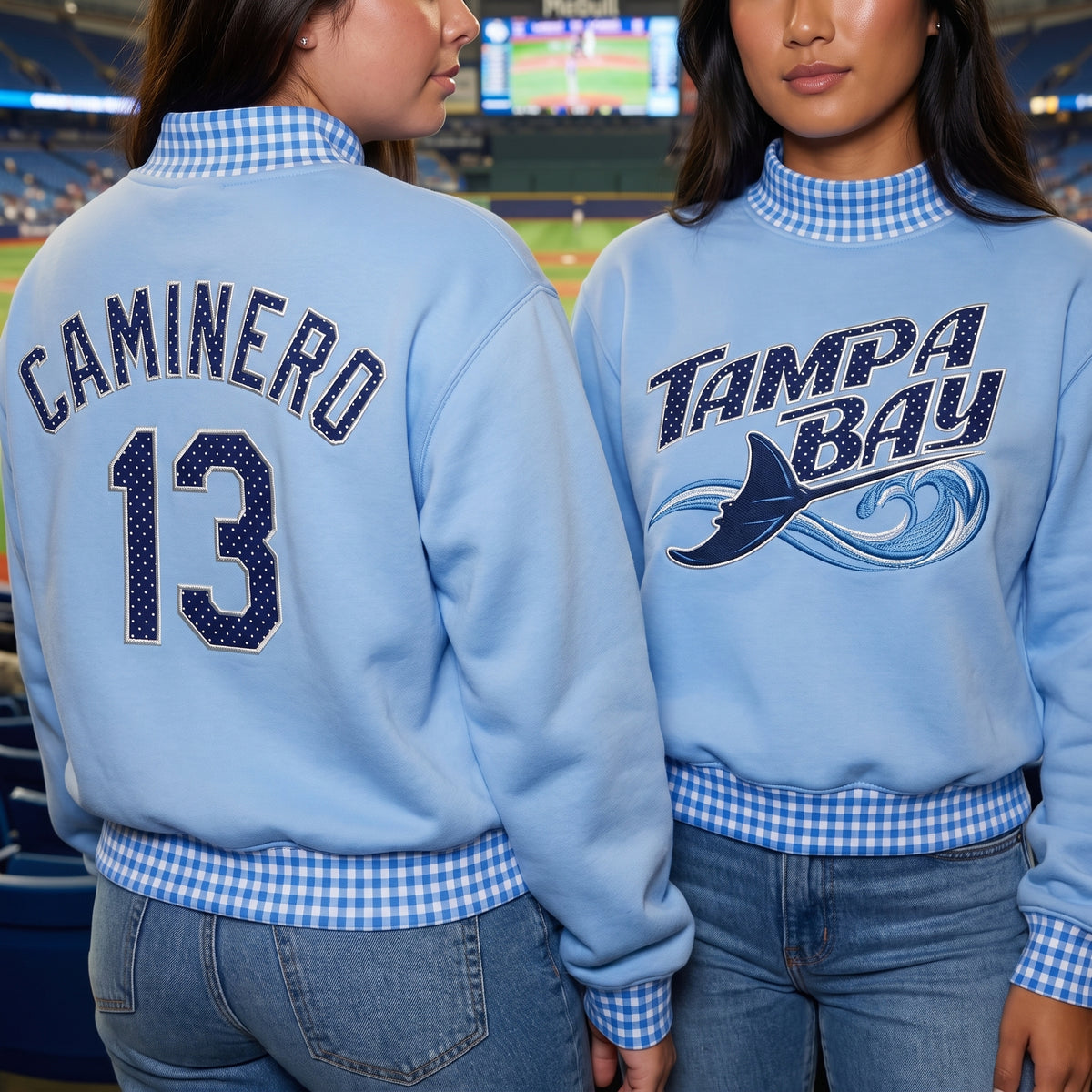 Baseball Appliqué Gingham Mockneck