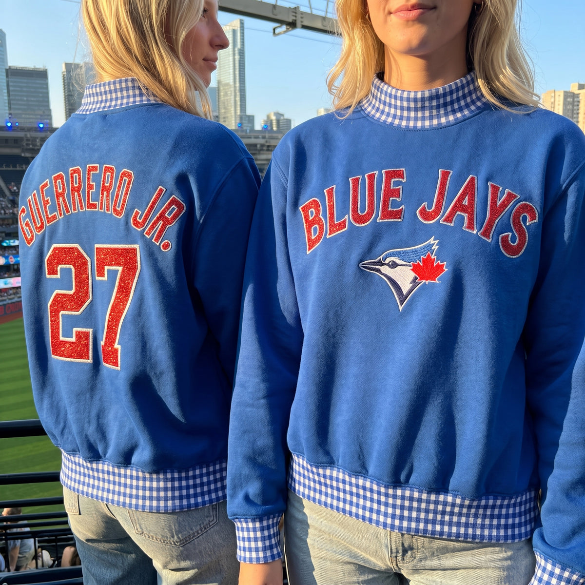 Baseball Appliqué Gingham Mockneck