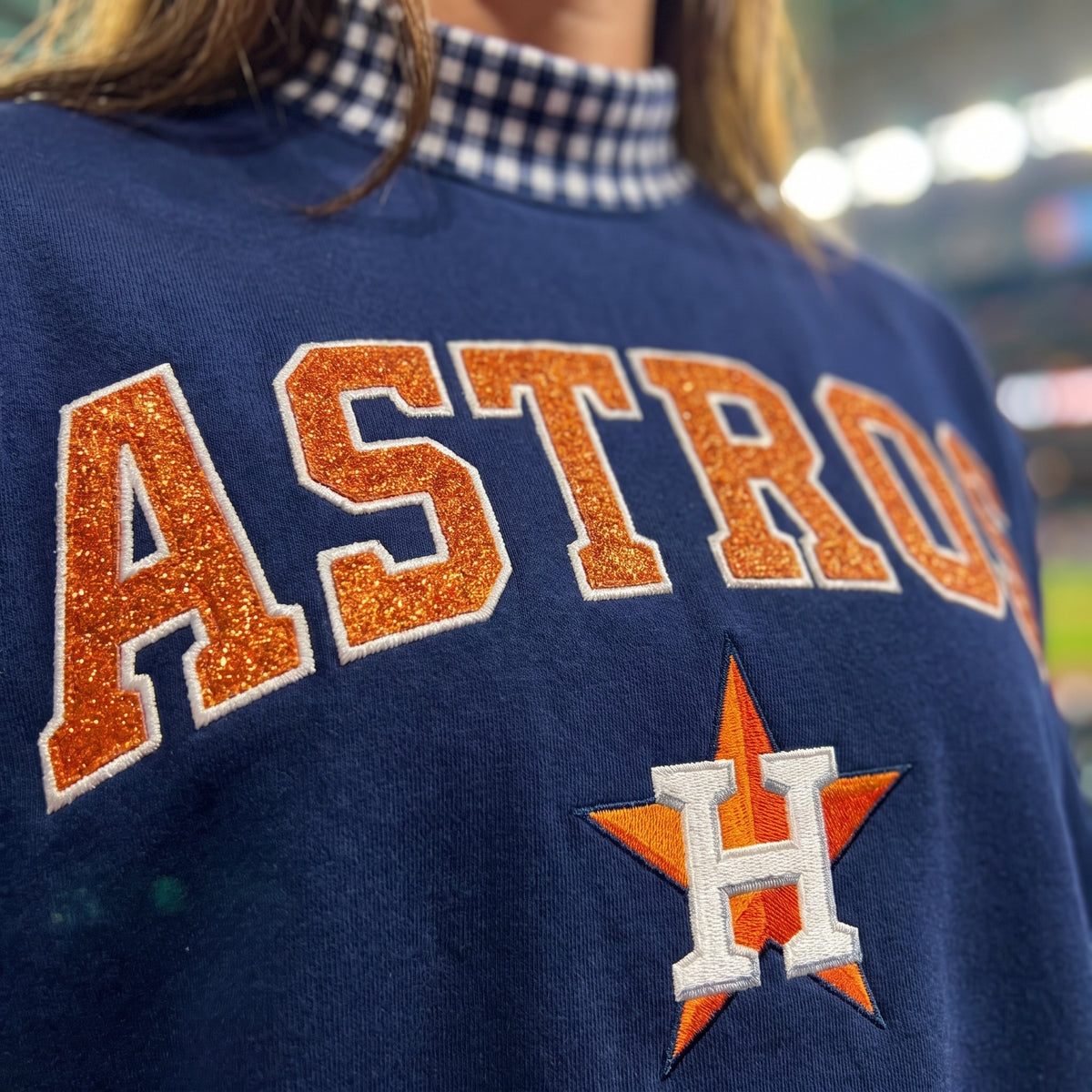 Baseball Appliqué Gingham Mockneck