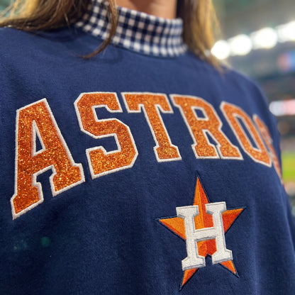 Baseball Appliqué Gingham Mockneck