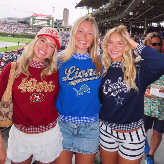 States Appliqué Gingham Mockneck