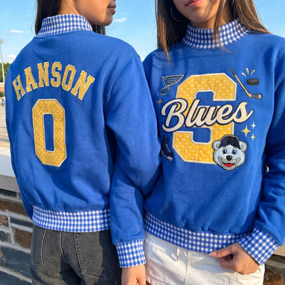 Hockey Mascot Appliqué Gingham Mockneck