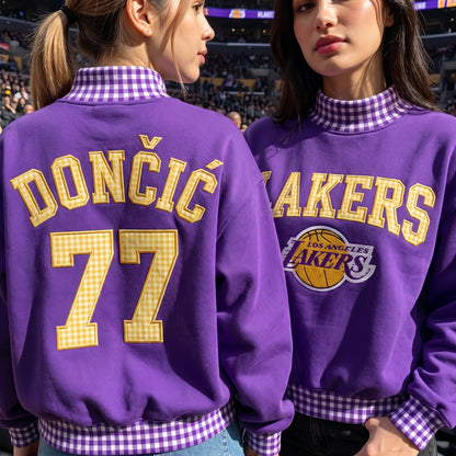Basketball Appliqué Gingham Mockneck