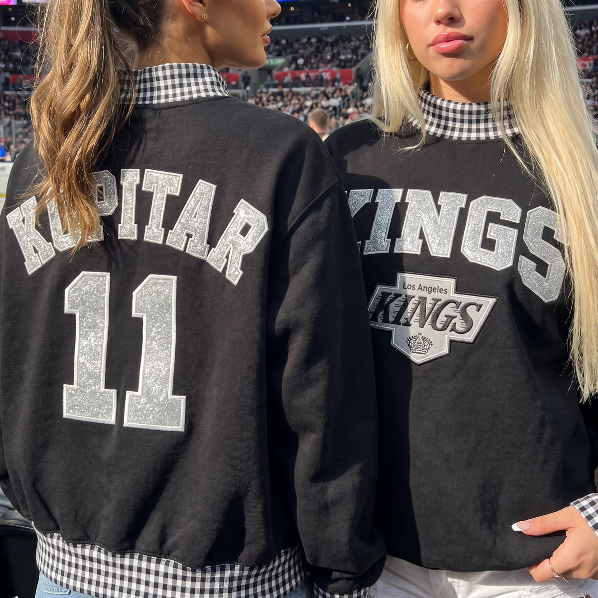 Hockey Appliqué Gingham Mockneck