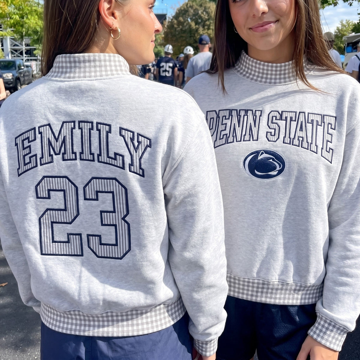 Colleges Appliqué Gingham Mockneck