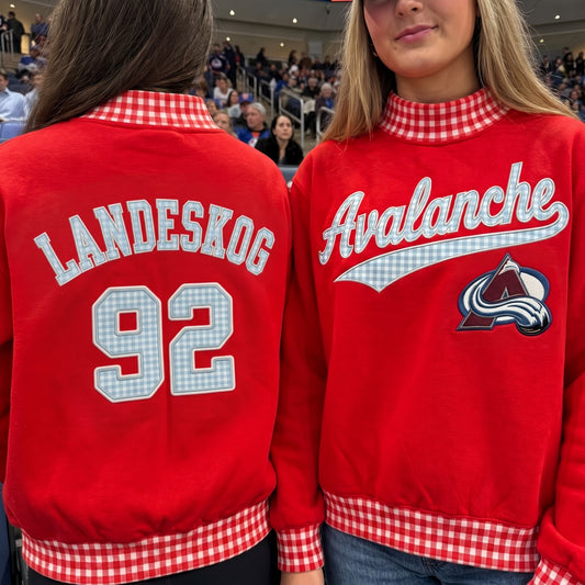 Hockey Appliqué Gingham Mockneck