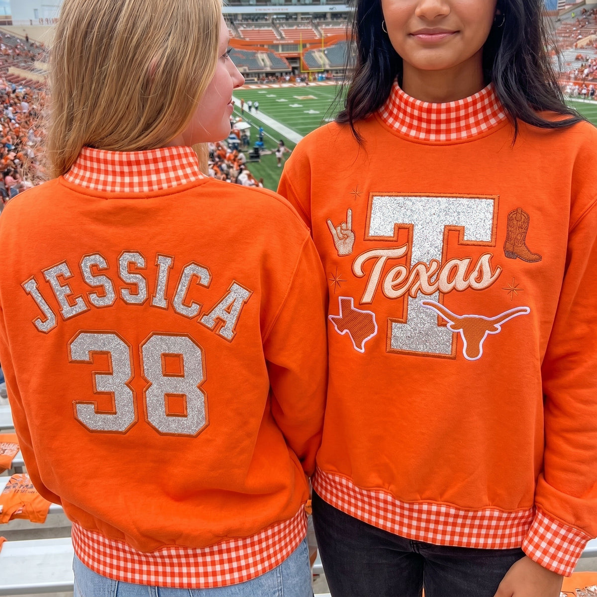 Colleges Mascot Appliqué Gingham Mockneck