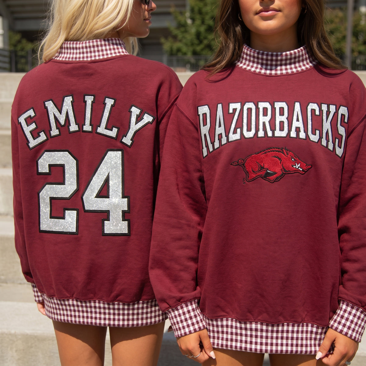 Colleges Appliqué Gingham Mockneck