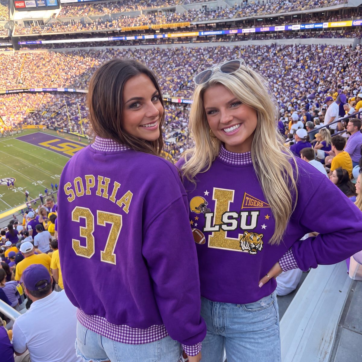 Colleges Mascot Appliqué Gingham Mockneck