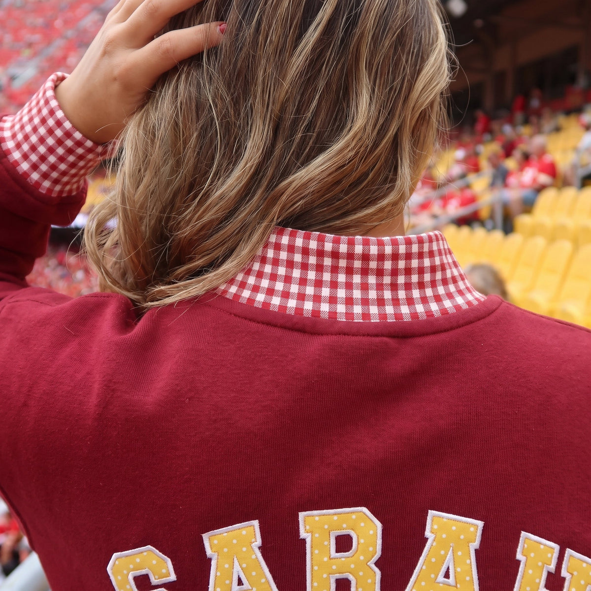 States Mascot Appliqué Gingham Mockneck