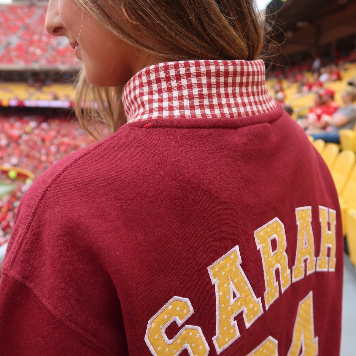 States Mascot Appliqué Gingham Mockneck