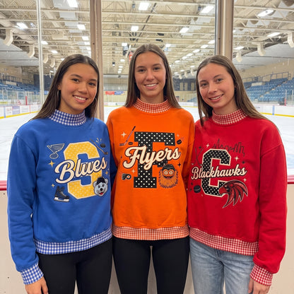 Hockey Mascot Appliqué Gingham Mockneck