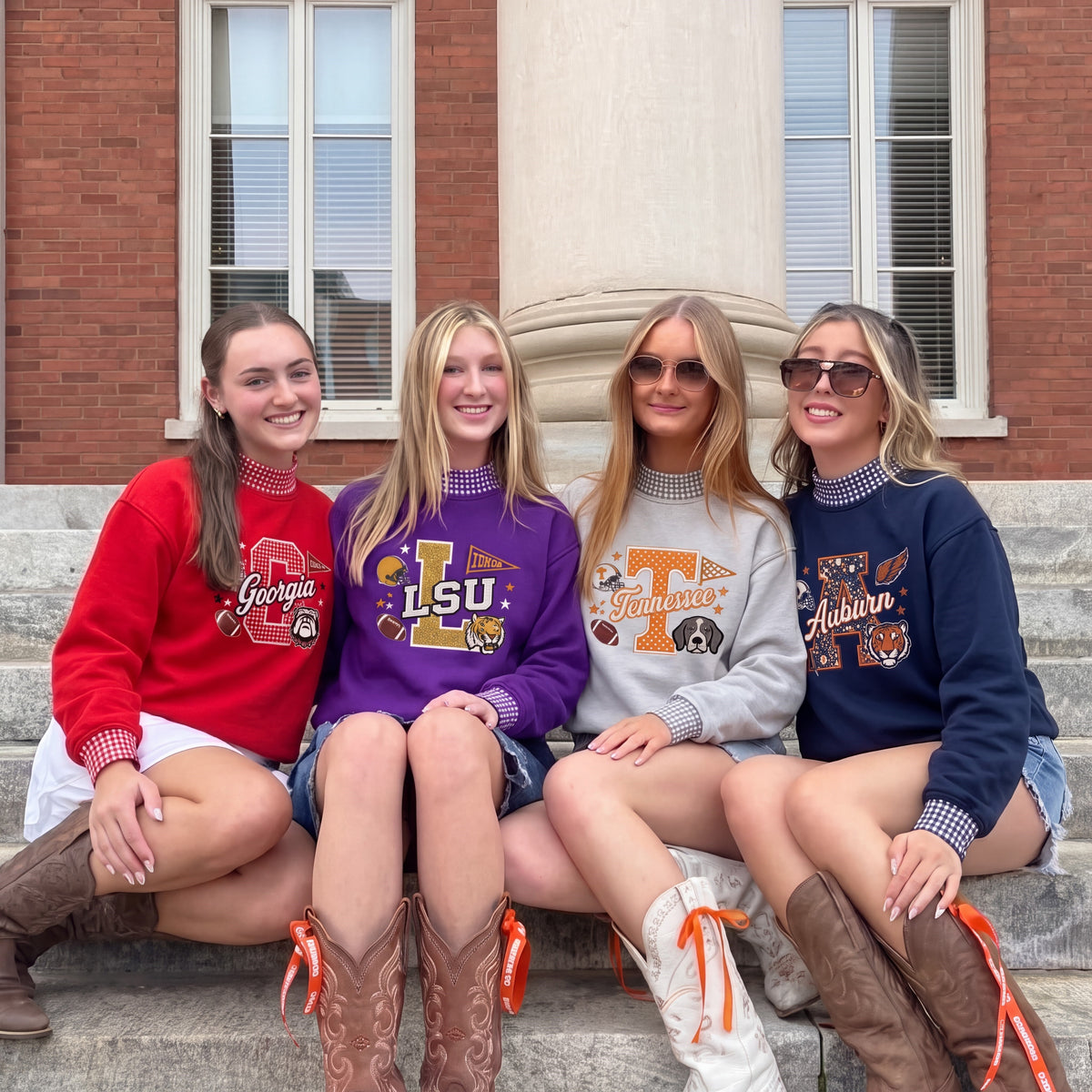Colleges Mascot Appliqué Gingham Mockneck