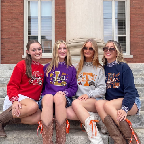 Colleges Mascot Appliqué Gingham Mockneck