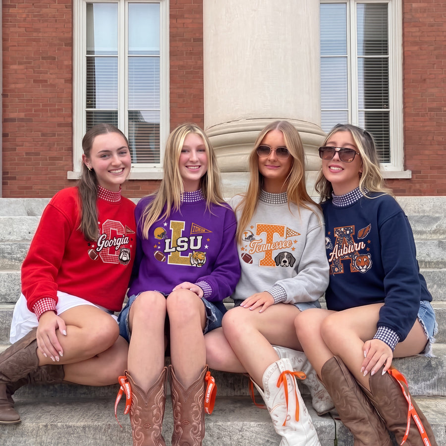 Colleges Mascot Appliqué Gingham Mockneck